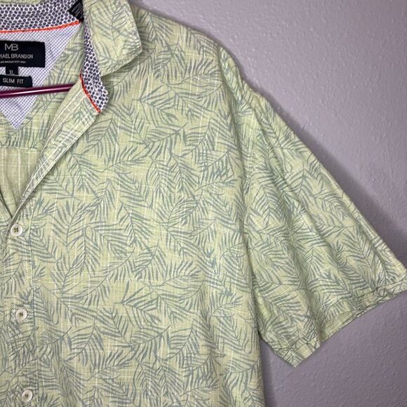 MB Michael Brandon Pale Green Hawaiian Collared Button Up Short Sleeve Shirt XL - Picture 3 of 8
